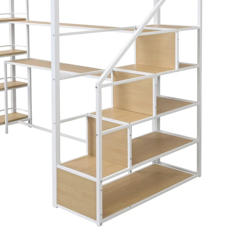 MERAX Twin Size Metal Loft bed with Staircase, Desk and Shelves