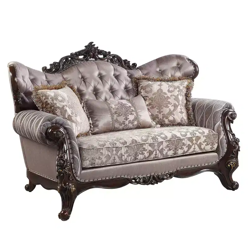Acme Furniture 70" Benbek Sofa Fabric and Antique Oak Finish : Tufted, 3-Seater, Leather Upholstery