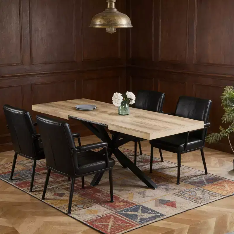 Extendable Dining Table with Metal Leg and MDF Top, 240/200/160x90x75cm, Walnut Finish, for Multiple Uses