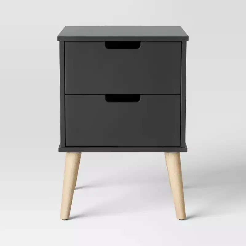 Modern Kids Nightstand in Dark Gray with Two Drawers and Integrated Handles