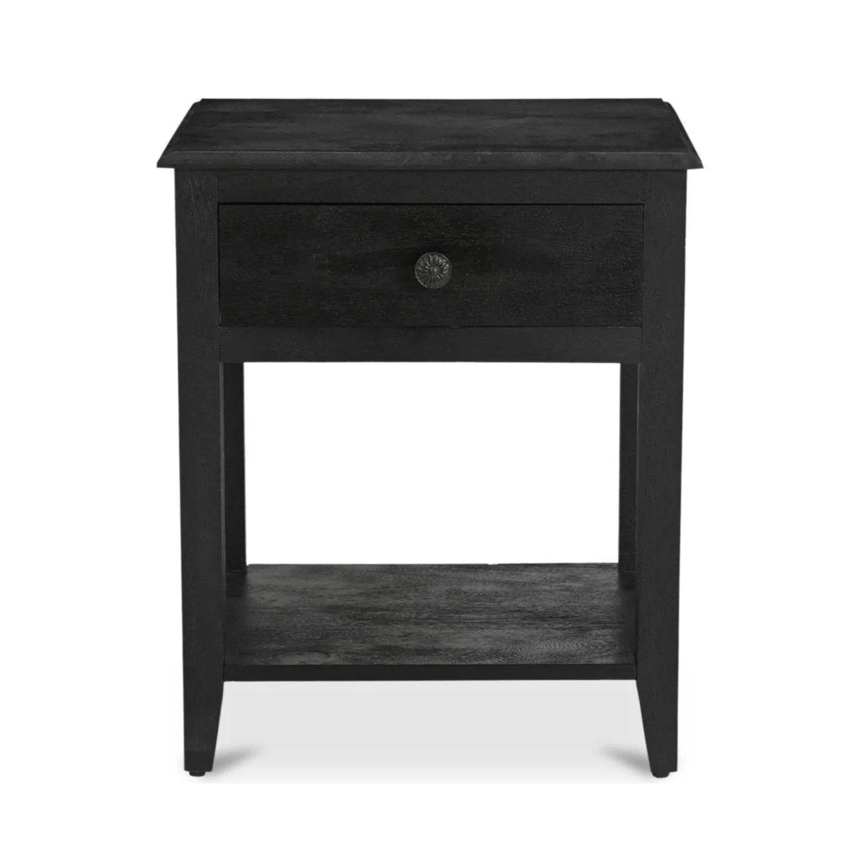 Vintage Solid Mango Wood Nightstand with Flower-Detail Pull & Dual Drawers for Bedroom