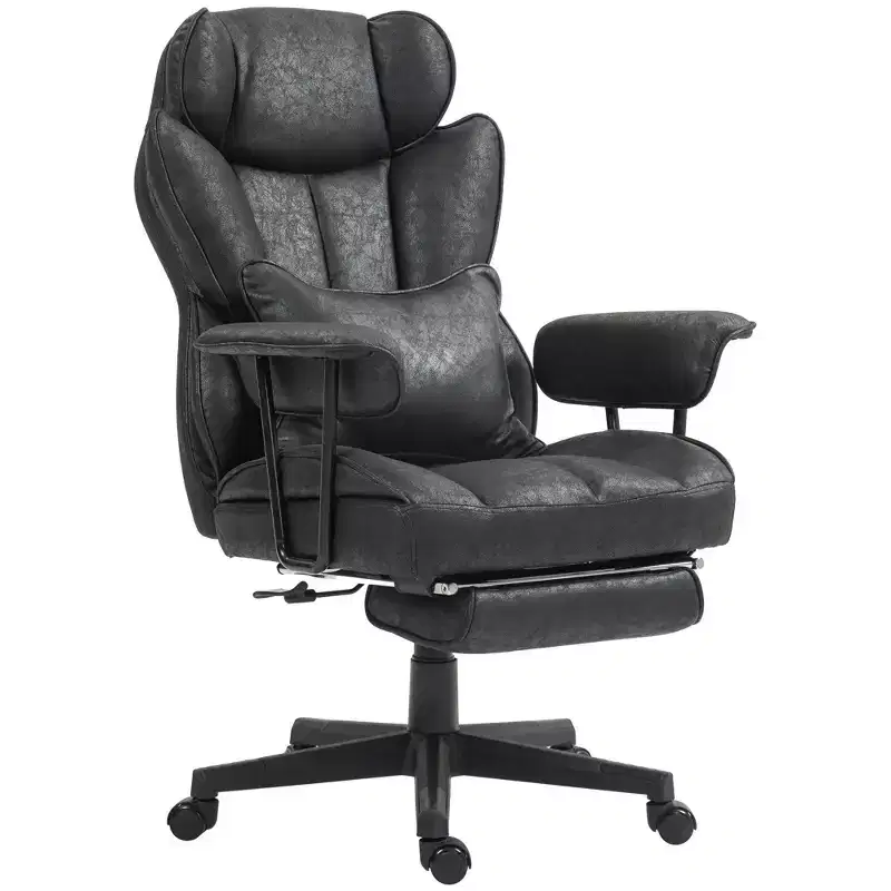 Okak Tall Executive Office Chair with Foldable Footrest, Computer Chair with Lumbar Support and Reclining Back, Comfy Chair for Study, Office