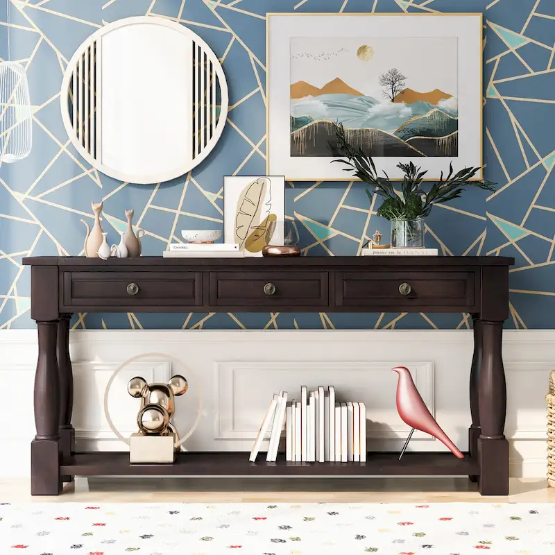 Merax 64 Long Extra-thick Console Table with Drawers and Shelf