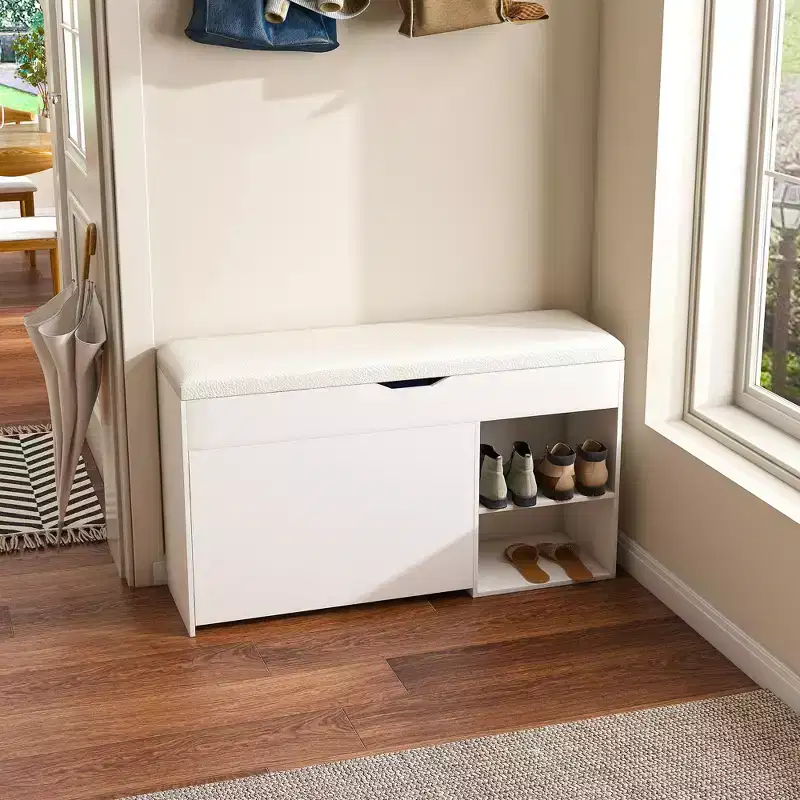 EHMKNP Entryway Bench with Shoe Storage, 3-Tier Flip-Up Drawers, Hidden Cabinet, Space-Saving Organizer for Hallway or Living Room
