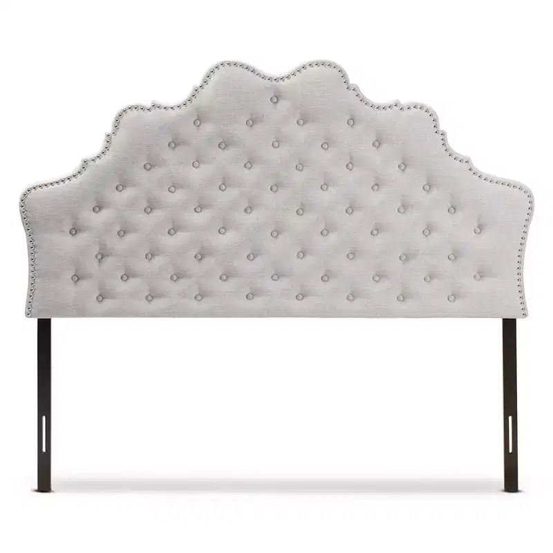 Hilda Modern Upholstered Fabric Headboard – Button Tufted, Nailhead Trim, Beige