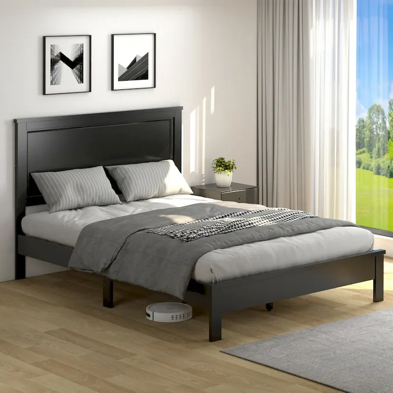 Black/Brown/Walnut Twin/Full/Queen Platform Bed Frame with High Headboard, 1-2 Person