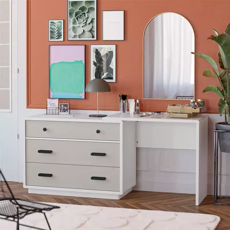3 Drawer Wood Dresser Desk Combo with Storage