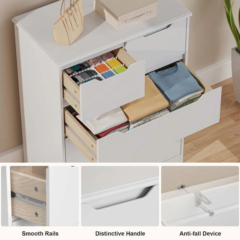 37  Tall Modern 5 Drawer Chest of Drawers Dresser Organizer, Vertical Clothes Storage Hanging Cabinet for Hallway, Bedroom