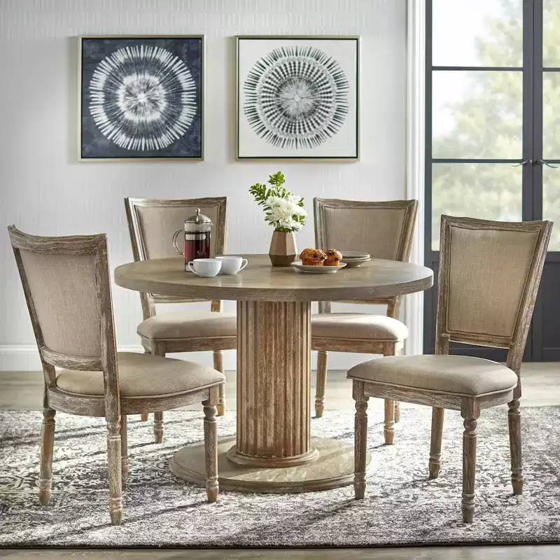 Brown Round Pedestal Dining Table – Seats 4