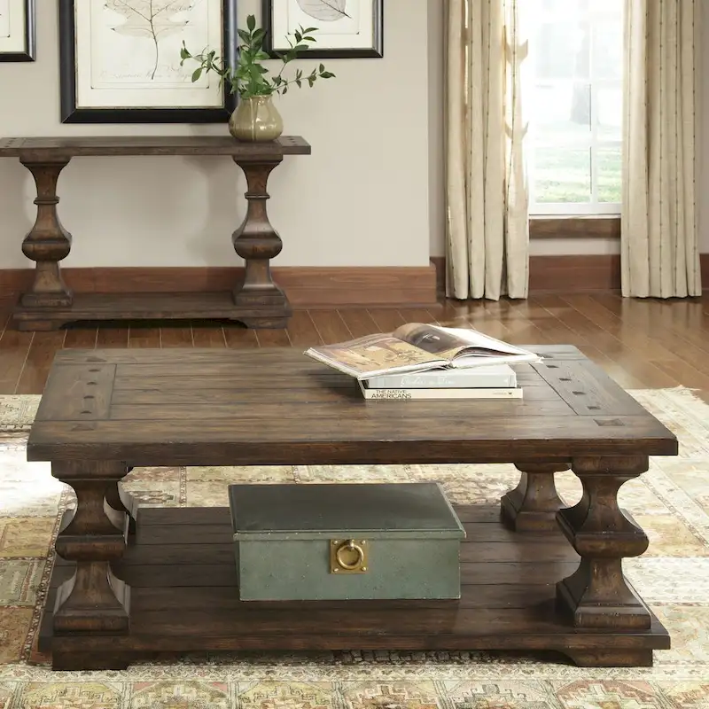 Kona Brown Cocktail Table with Heavy Oak Planked Top