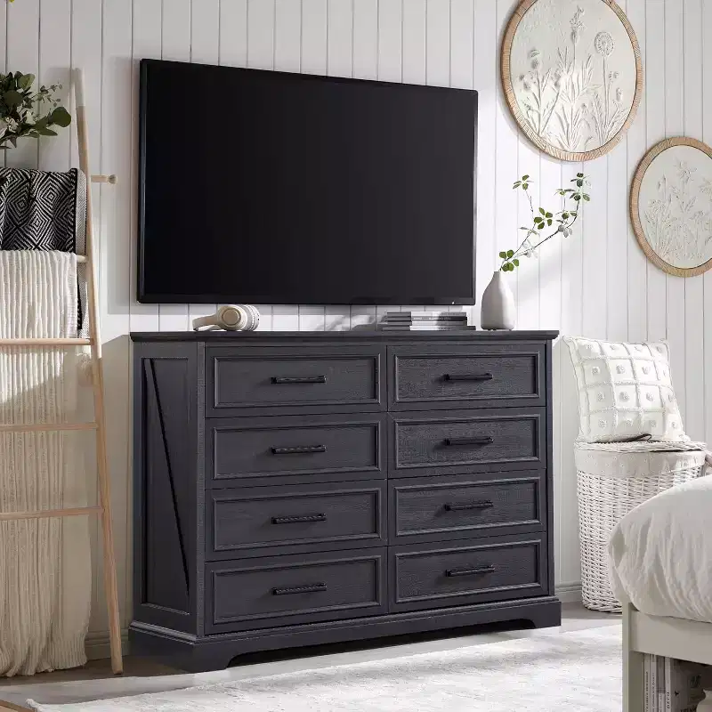 SinCiDo 8 Drawers Dresser for Bedroom, Farmhouse Wooden Chest of Drawer with Metal Handle, 52 W Rustic Drawer Organizer