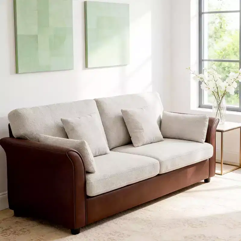 Dyonery 78 Inch 2-Seater Loveseat Sofa with 4 Throw Pillows,Fleece Fabric & PU Leather Upholstery,Comfy Couch Memory Foam Cushions,Tool-Free Assembly