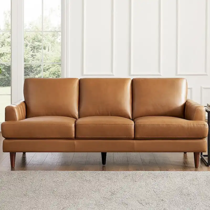 Cognac Brown / Navy Blue / Granite Brown / Concord Gray / Ice White Top-Grain Leather Sofa, Modern Style, 3-Seater