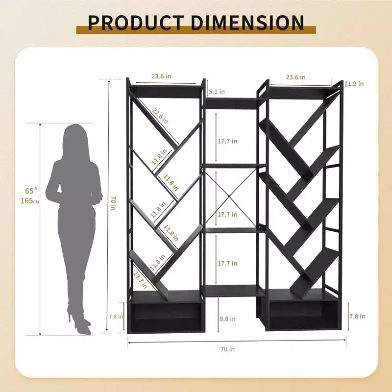 COZONY Triple 6-Tier Bookshelf, Industrial Tree Design with 24 Open Shelves, Wood and Metal Display Bookcase for Living Room Home Office