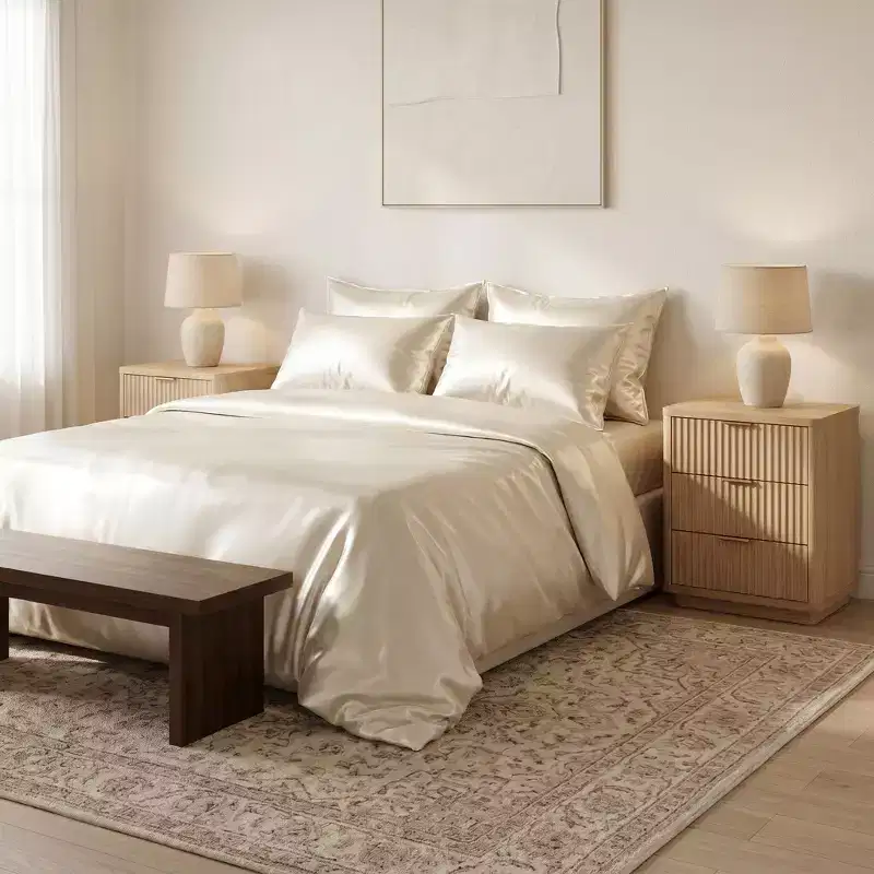 Modern Nightstand Set of 2 with Charging Station, Wood Bedside Table with 3 Drawers End Table for Bedroom