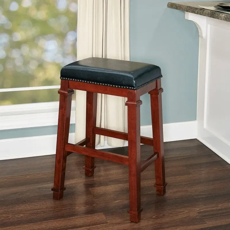 Backless Bar Stool with Faux Leather Seat