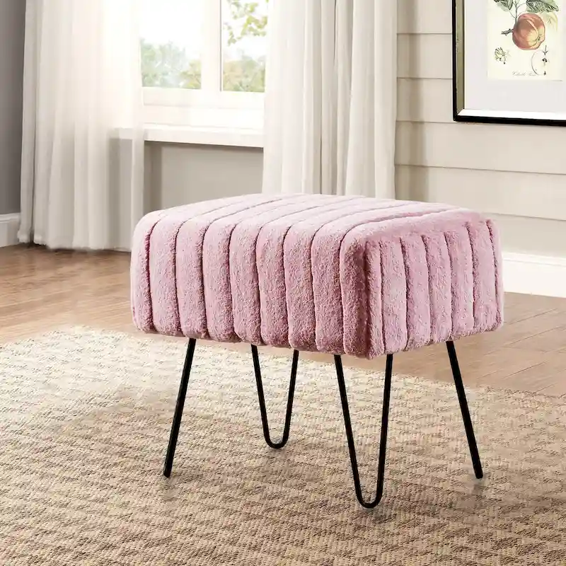 Faux Fur Ottoman Bench, Striped, 1-Person