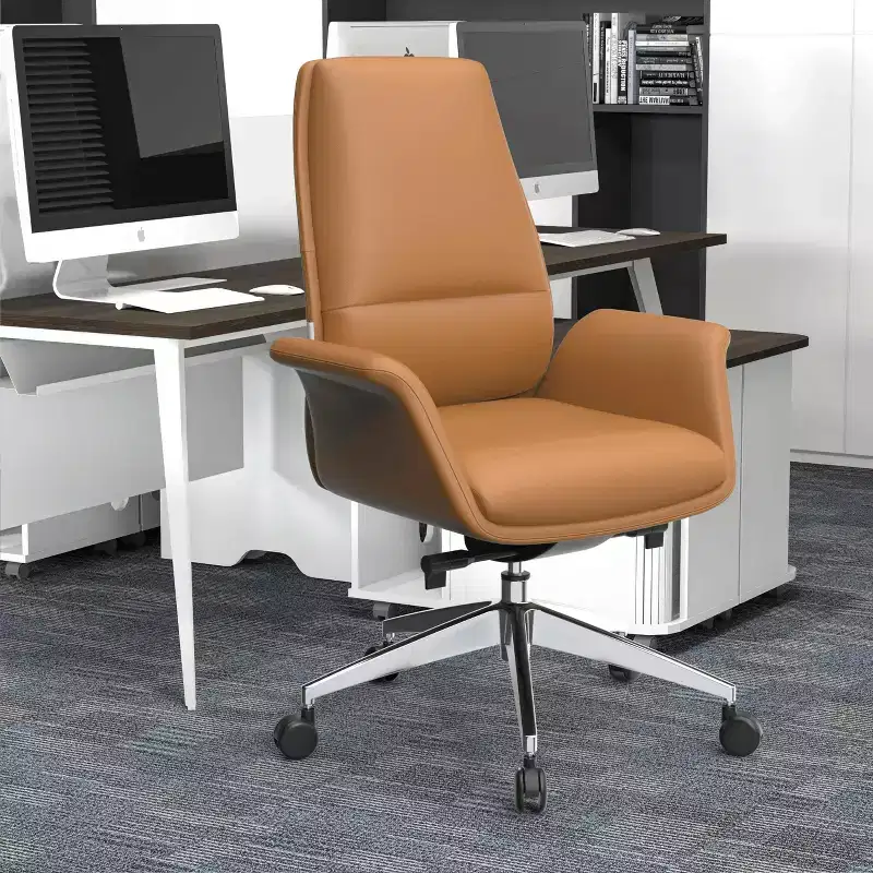 LeisureMod Summit Office Chair  PU Leather Upholstered Seat with Aluminum Frame, Swivel, Tilt, Armrests, Ergonomic Desk Chair for Home Office