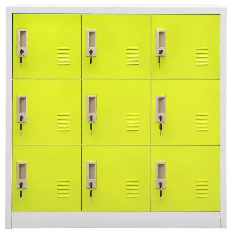 vidaXL Steel Locker Cabinet with 9 Lockers - Gray and Green, 35.4x17.7x36.4, Secure Storage Organizer for Schools, Offices, and Home