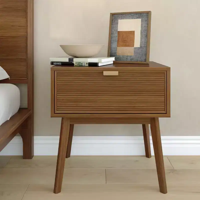 Linea Tambour 1 Drawer Nightstand with Brass Pull