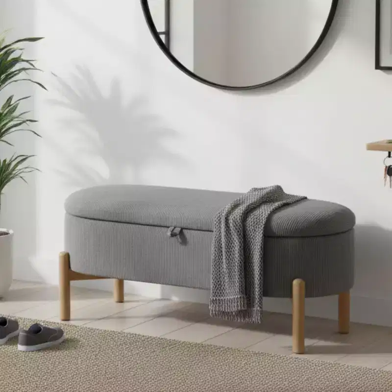 GDFStudio Nolan Mid-Century Modern Corduroy Upholstered Storage Bench