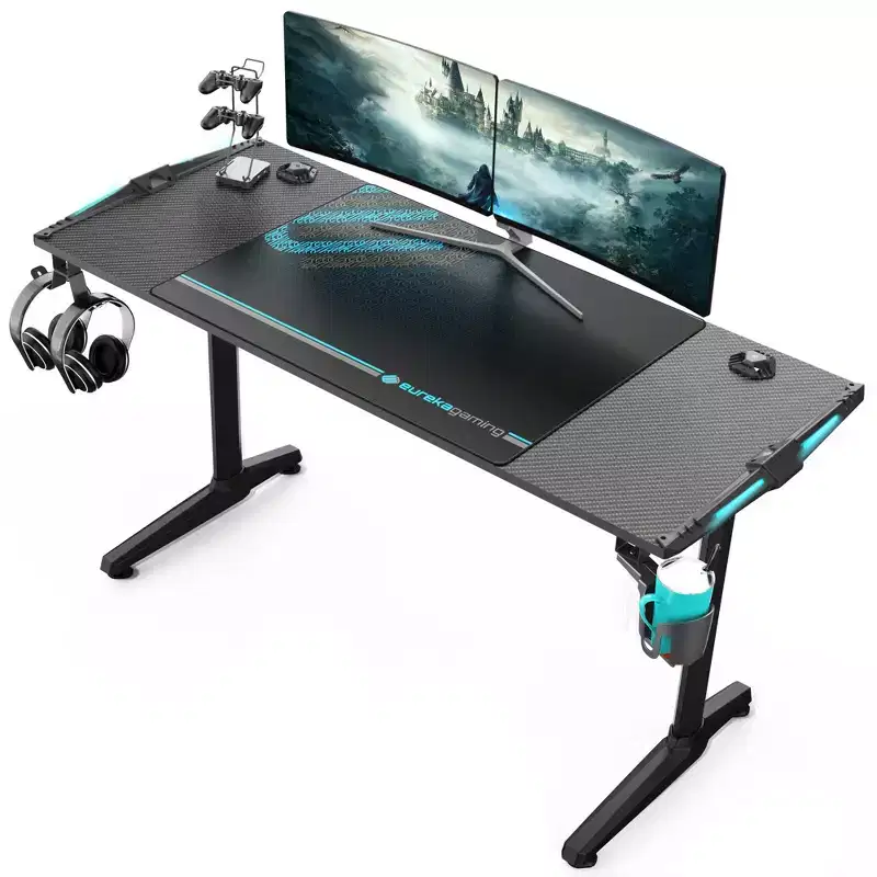 EUREKA ERGONOMIC Gaming Desk with Built-in Accessories,58.27 D x 23.62 W x 31.22 H,Black