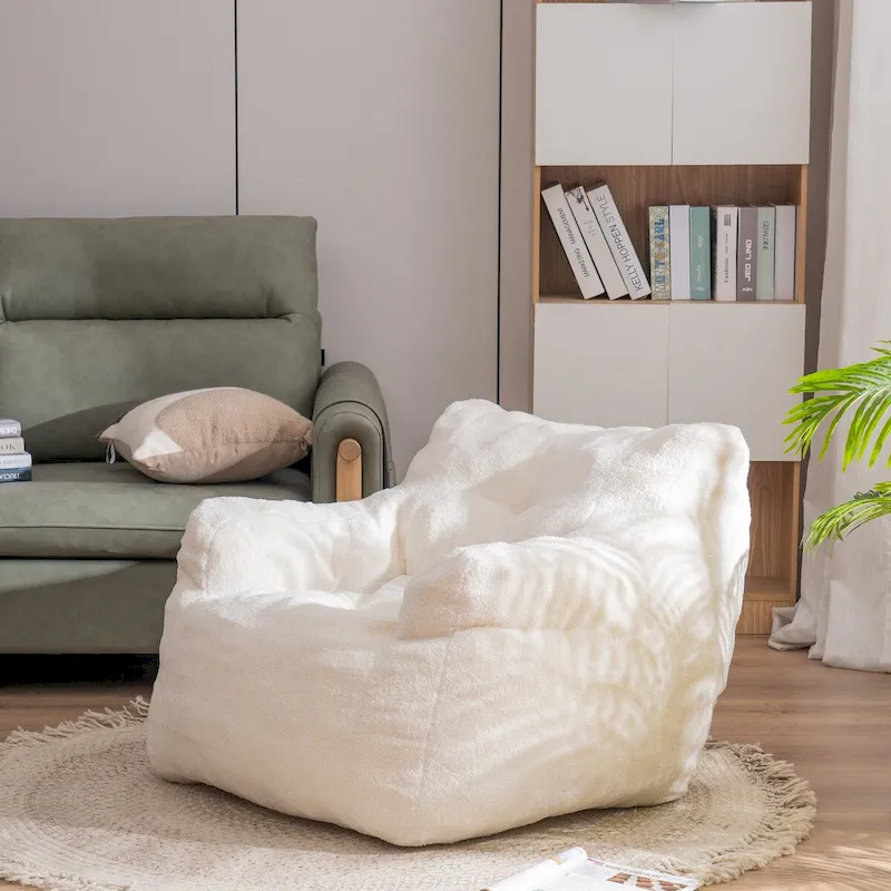 Faux Fur Bean Bag Chair — Living Room Floor Sofa, Bedroom Lounge Chair