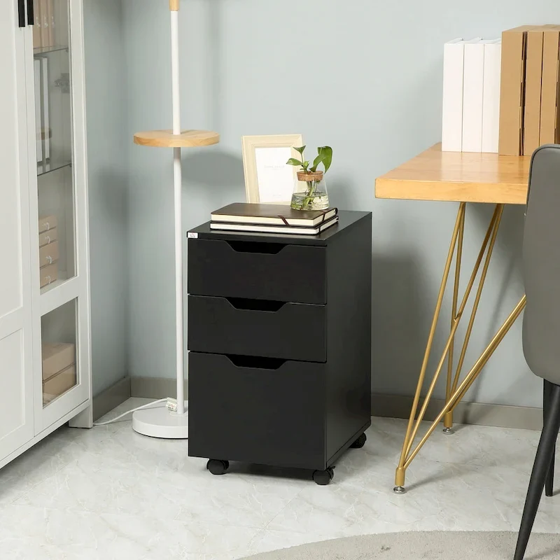 HOMCOM 3 Drawer Mobile File Cabinet, Rolling Printer Stand, Vertical Filing Cabinet