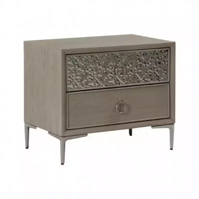 Royal Hampton Nightstand with 2 USB Ports, Textured Metal