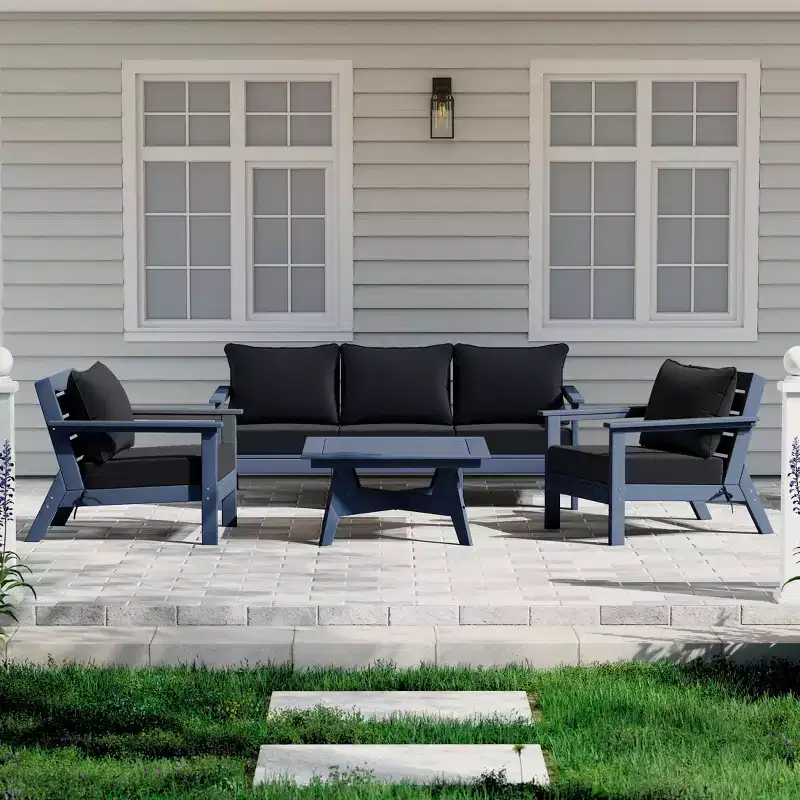 WestinTrends Avalon Outdoor 6-Piece Modular Sectional Patio Furniture Sofa Set, Navy Blue/Black