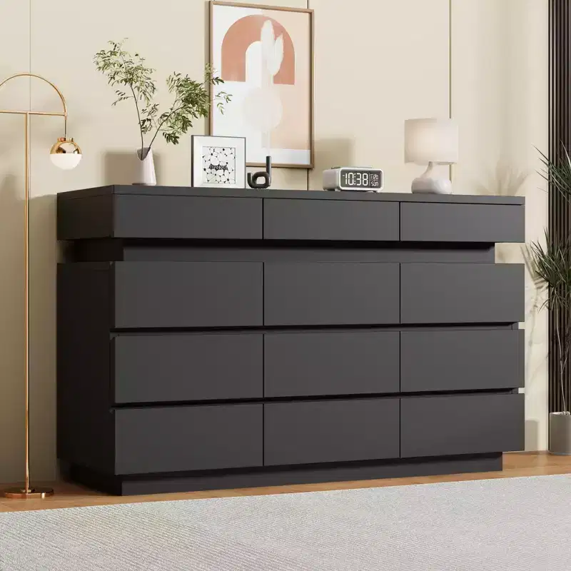 Modern Dresser for Bedroom, 59 Wooden Dresser with LED Lights, Modern Dressers & Chests of Drawers for Living Room Hallway Bedroom