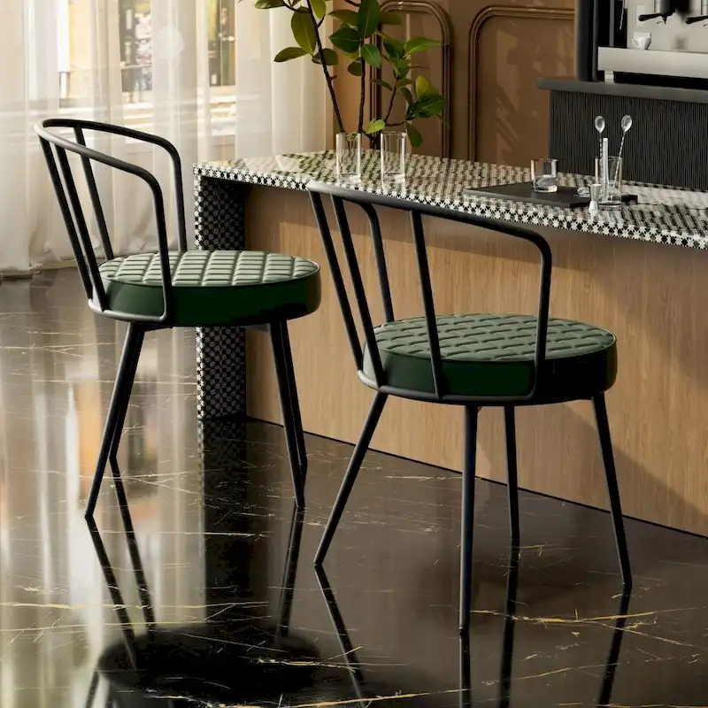 Set of 2 Dining Chairs with Faux Leather Seat and Metal Legs