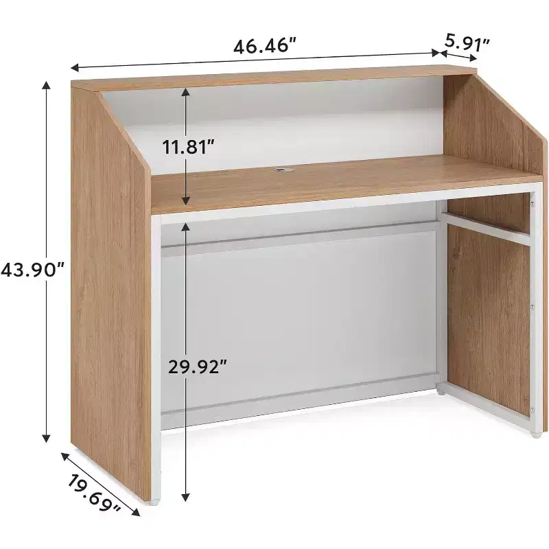 Lantine 47-Inch Reception Desk with Counter, Modern Front Desk with Cable Grommet for Checkout, Lobby, Beauty Salon, Home Office, Oak Finish
