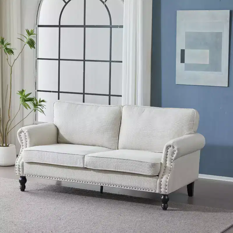TUYOHW 67.72 Inch Faux Leather 2-Seater Sofa with Nailhead Trim for Living Room,Apartment,Office,Beige
